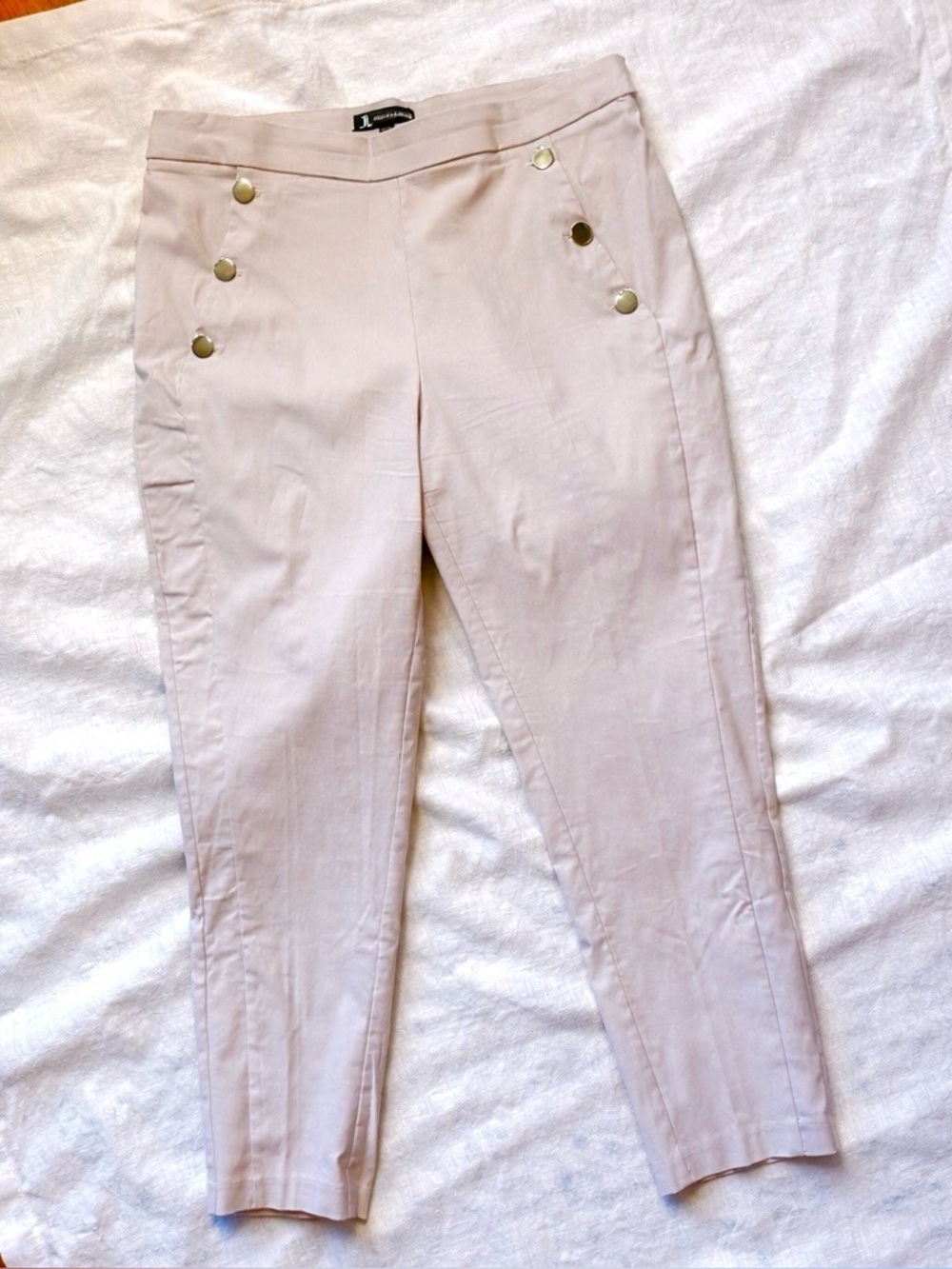 Jules & Leopold Light Beige Pull-On Ankle Pants Gold Button Detail XL